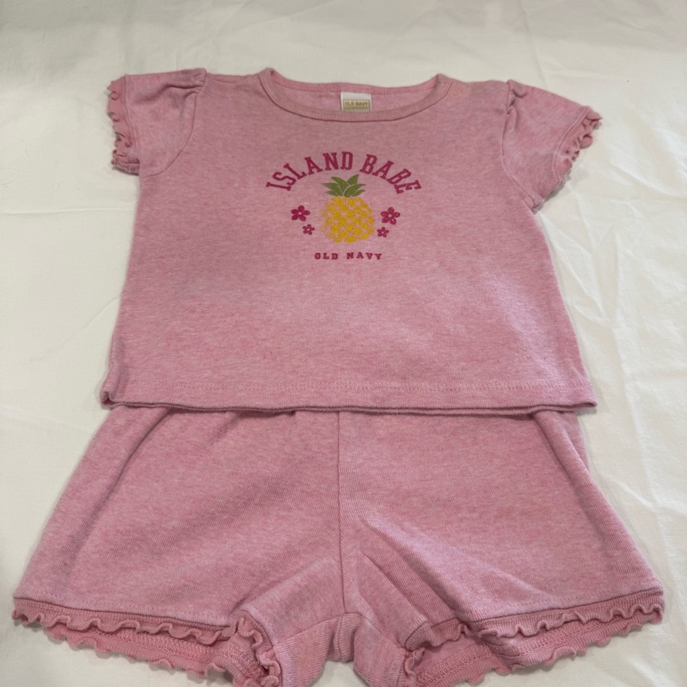 Y2K Old Navy Pink Kids Matching Set Pineapple Floral Size 6-12 Months